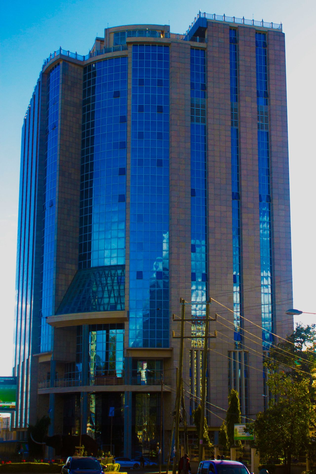 gray and blue building